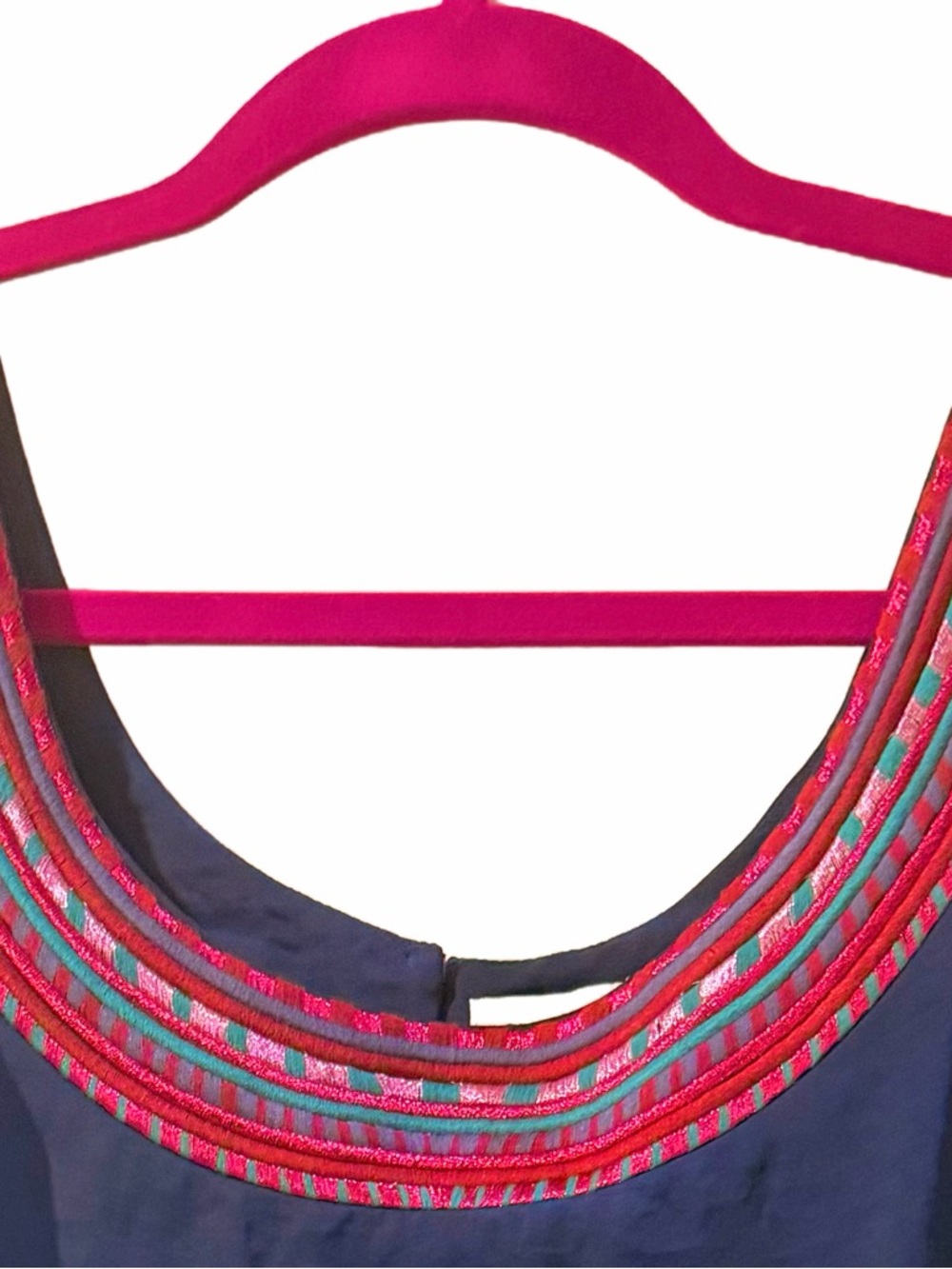 Clara Ibarguren Navy Embroidered Shift Dress Boho Artisan Tunic